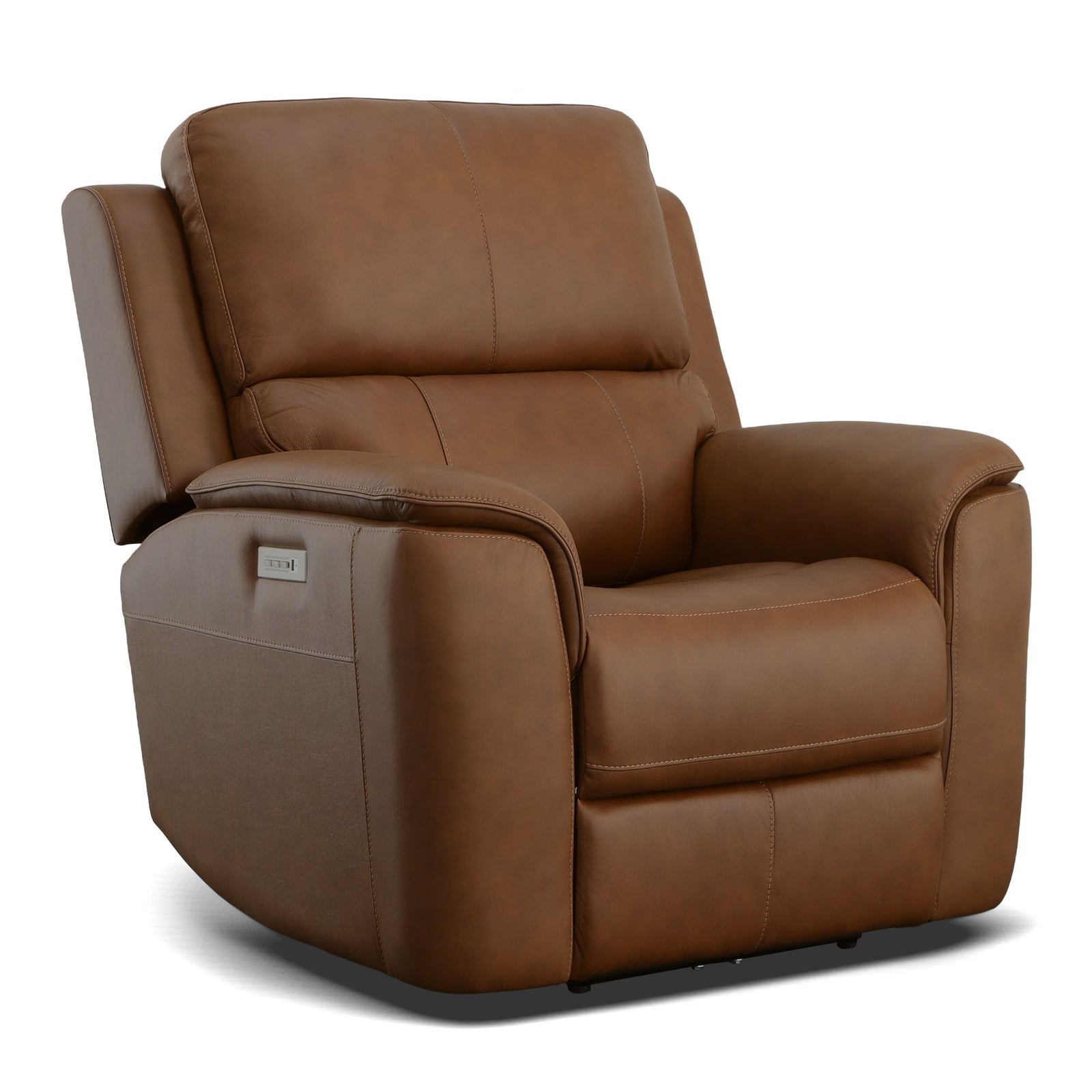 Flexsteel Henry Caramel Leather Power Recliner with Power Headrest & Lumbar
