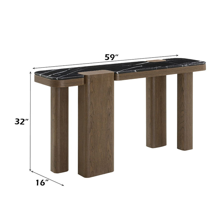 Dana - Console Table - Faux Marble Top, Black & Dark Walnut