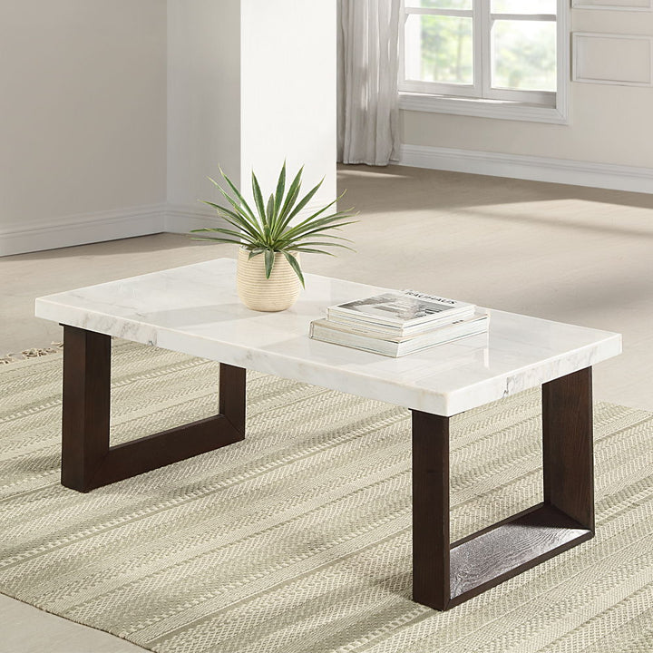 Edwyn - Coffee Table With Marble Top - White Natural Marble Top & Brown