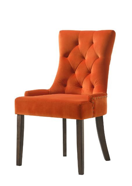 Farren - Side Chair Set of 2) - Orange Velvet & Weathered Oak