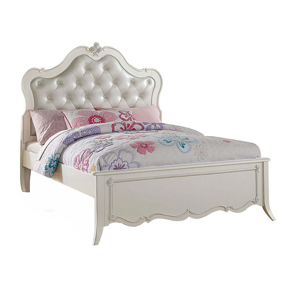 Edalene - Full Bed - Pearl Synthetic Leather & Pearl White