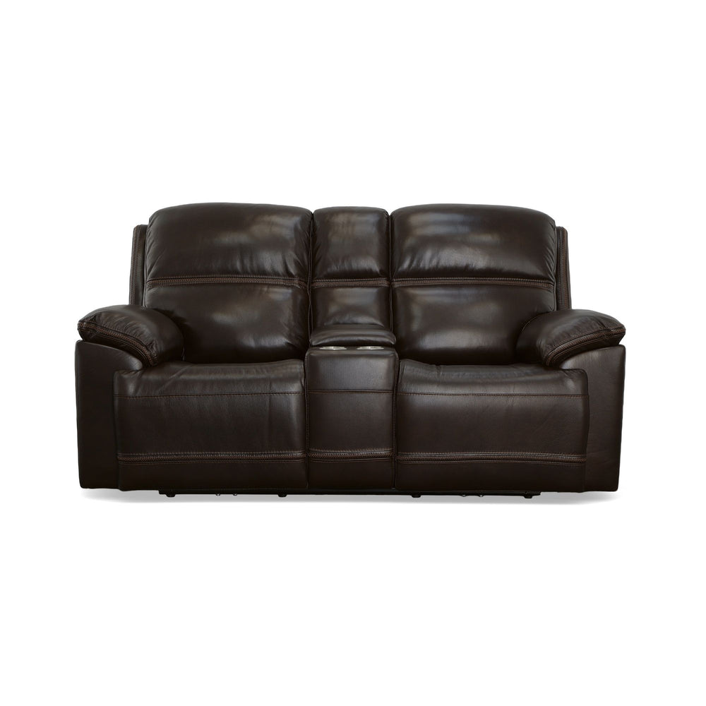 Jackson Leather Power Reclining Loveseat with Console & Power Headrests in Dark Brown