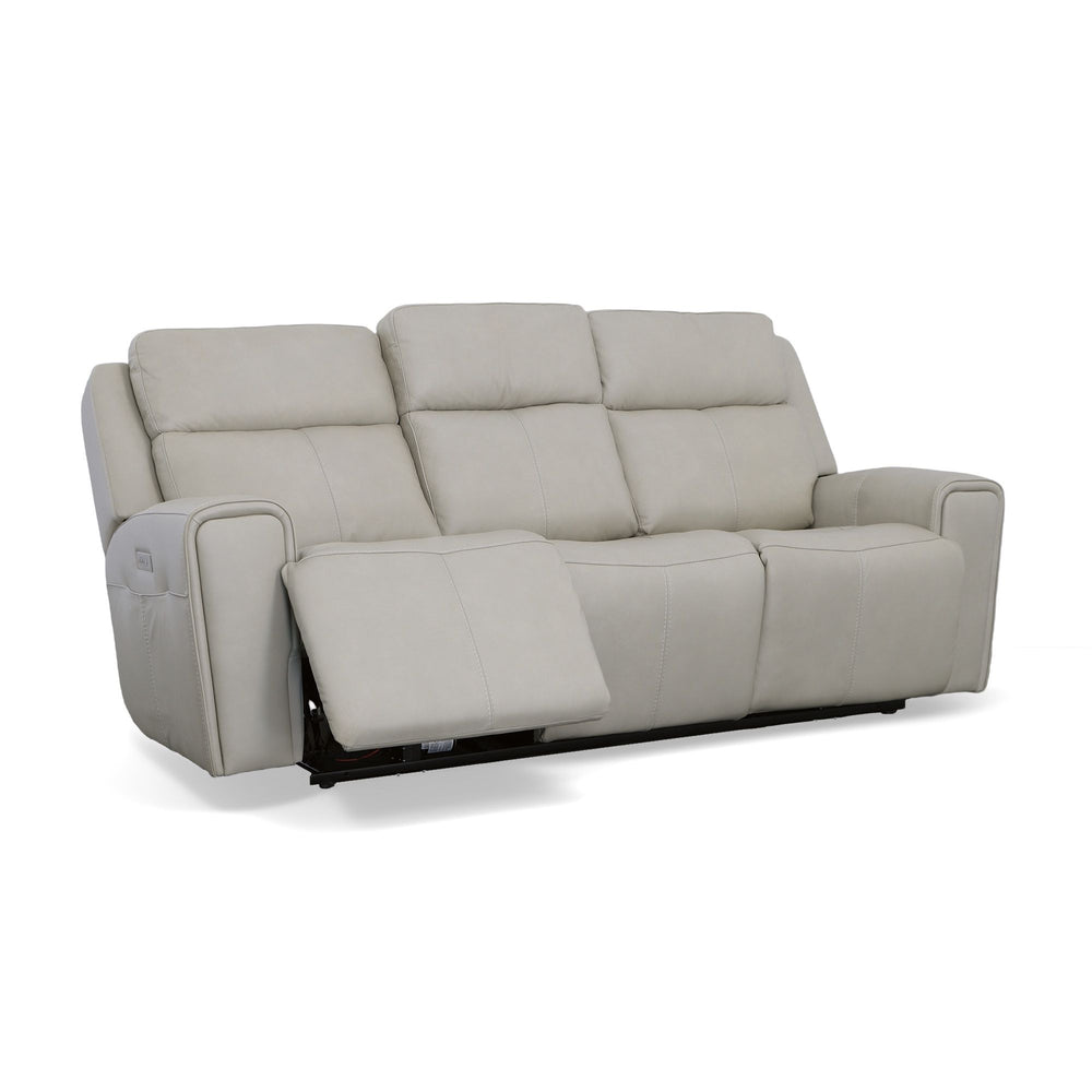 Barnett Leather Power Reclining Sofa with Power Headrests & Lumbar in Gray Matters