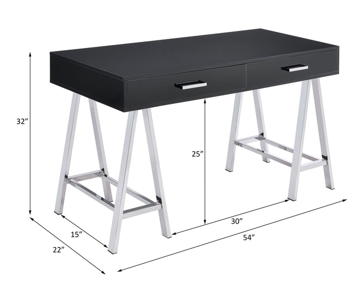 Coleen - High Gloss Writing Desk With USB - Black / Chrome