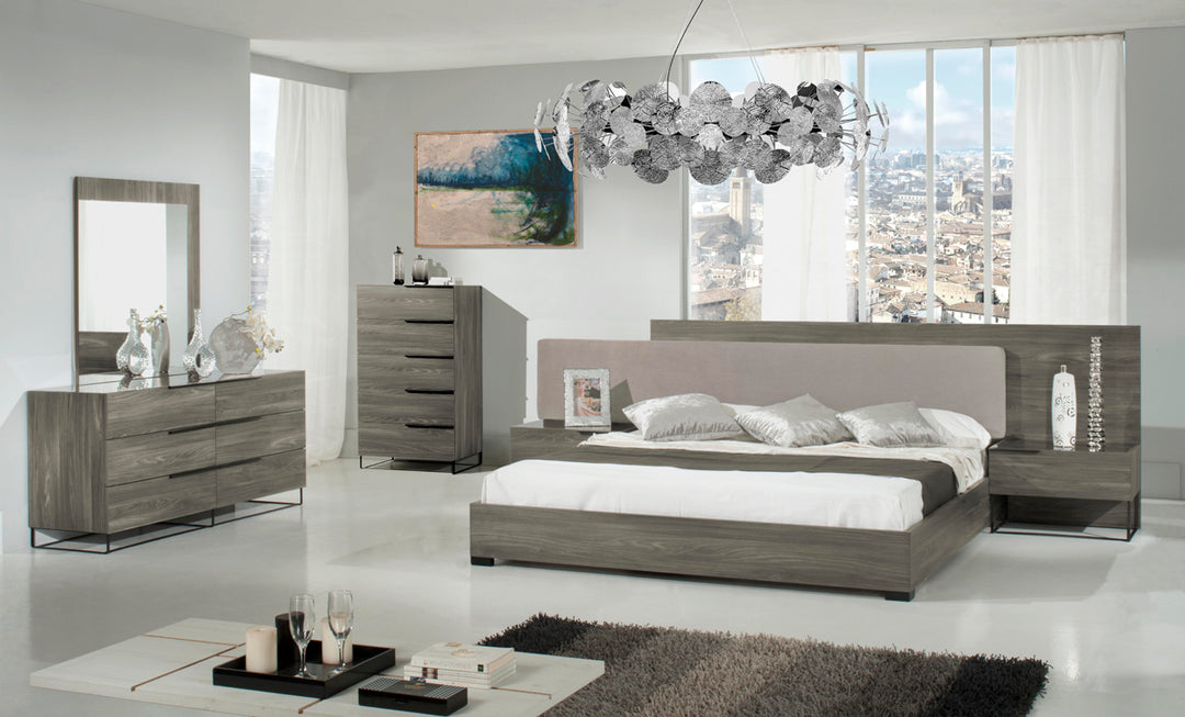 Enzo Italian Modern Grey Oak & Fabric 4-Piece Bedroom Set