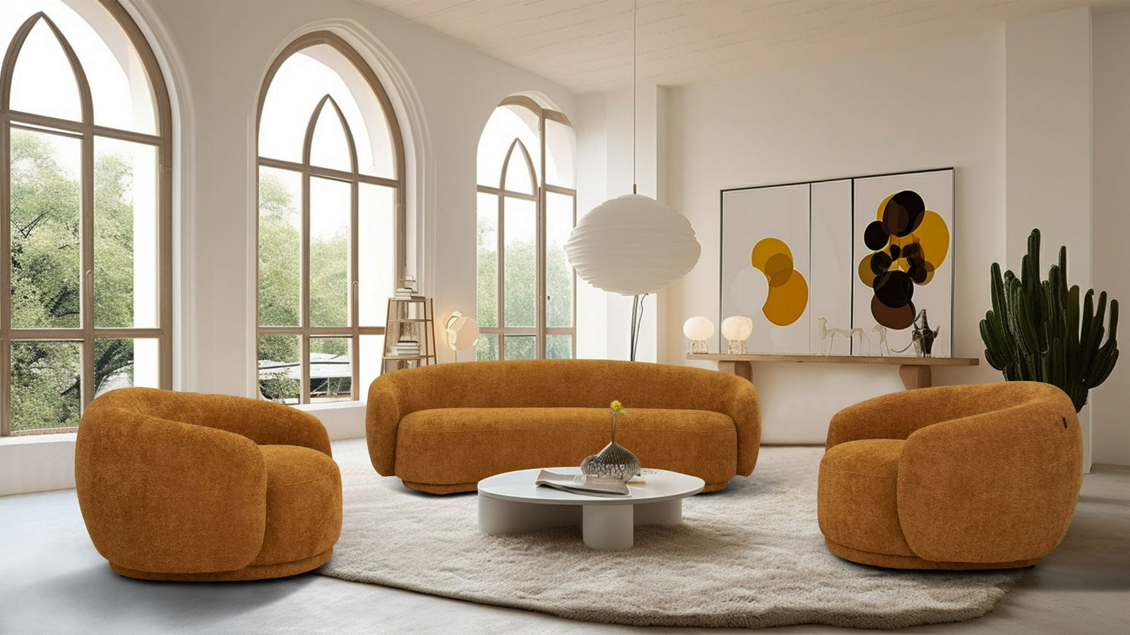 Andrew - Modern Orange Fabric Swivel Accent Chair