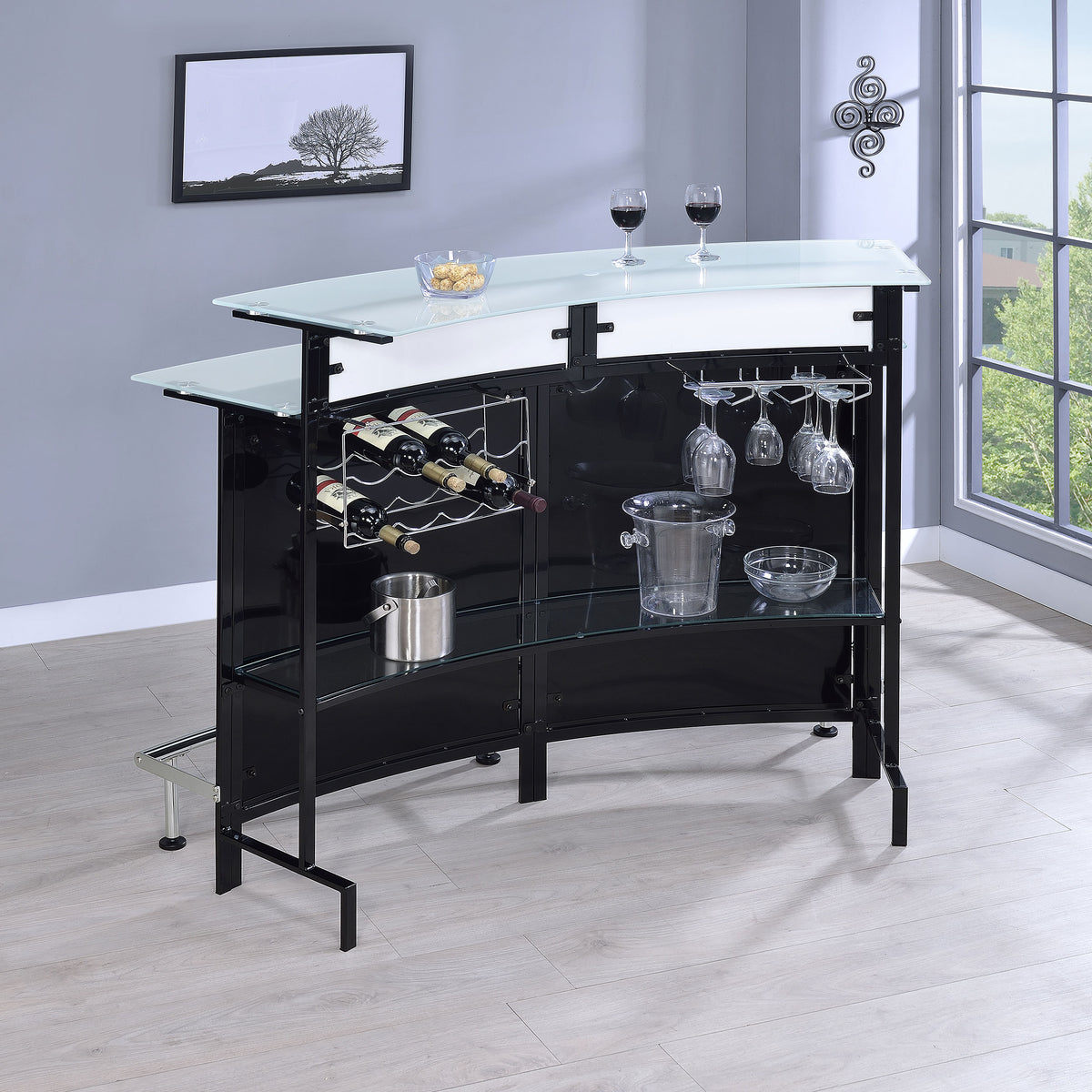 Keystone - Curved Glass Top Home Bar Wine Cabinet - Black