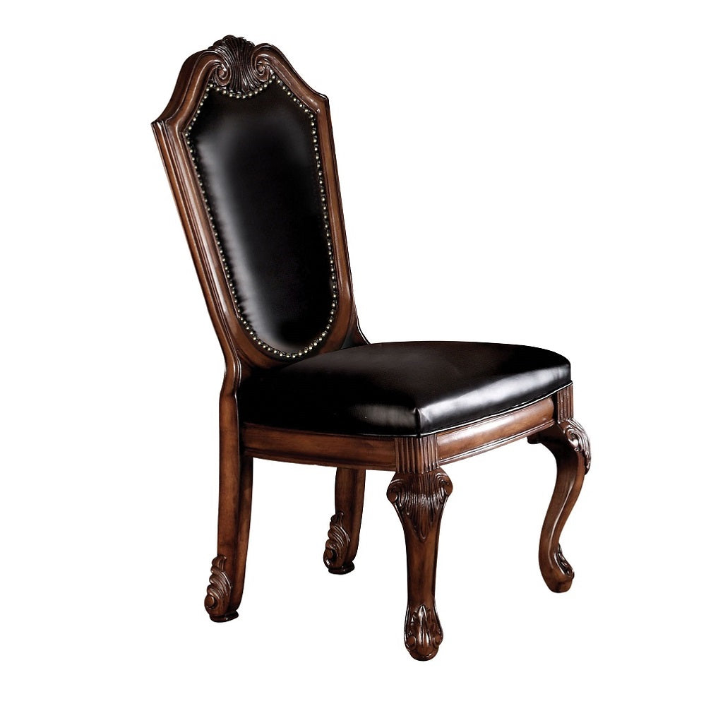 Chateau De Ville Side Chair (Set-2) in Black Synthetic Leather & Cherry Finish