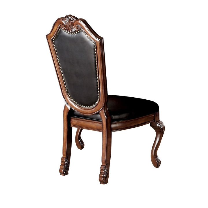 Chateau De Ville Side Chair (Set-2) in Black Synthetic Leather &amp; Cherry Finish