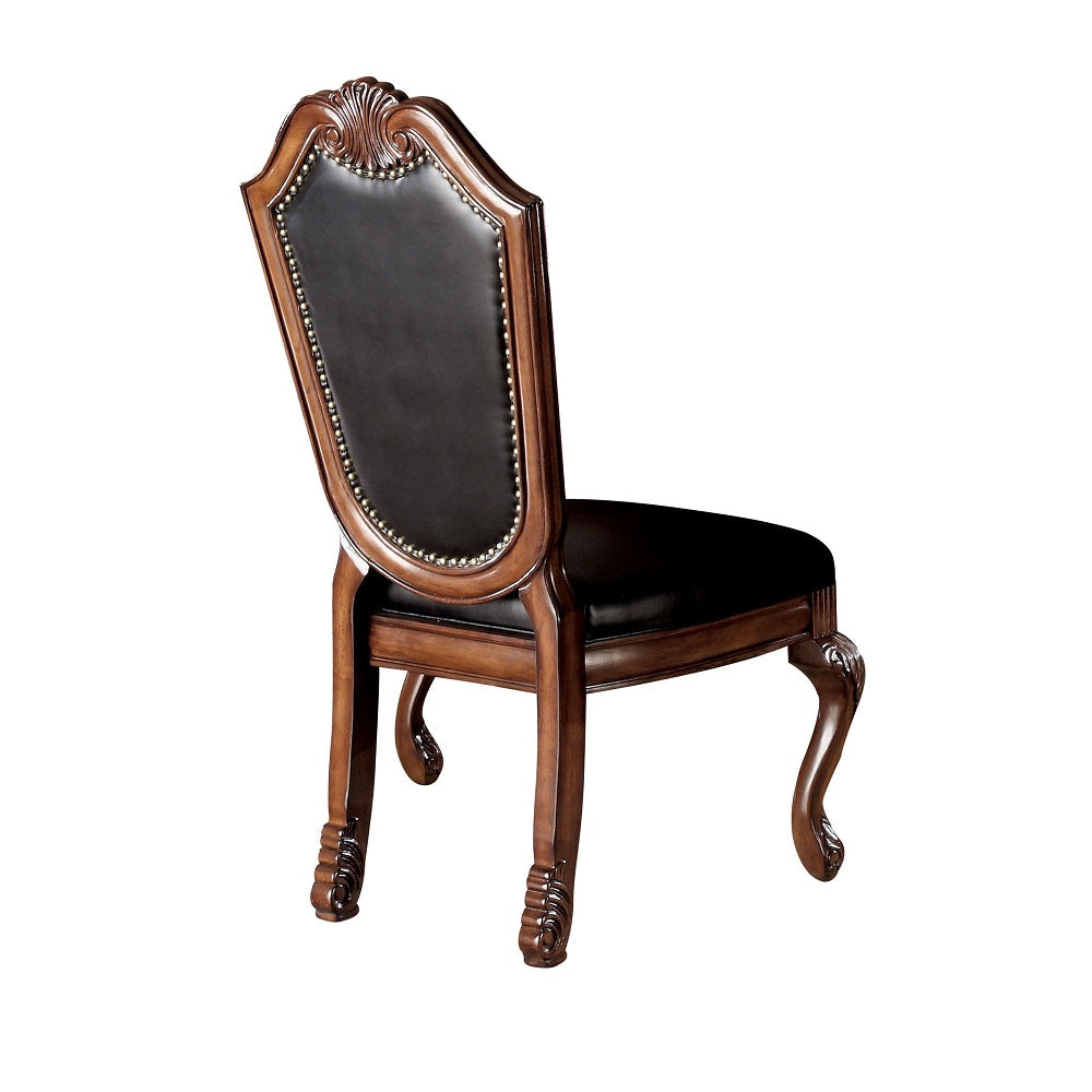 Chateau De Ville Side Chair (Set-2) in Black Synthetic Leather & Cherry Finish