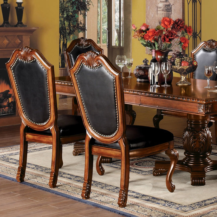 Chateau De Ville Side Chair (Set-2) in Black Synthetic Leather &amp; Cherry Finish