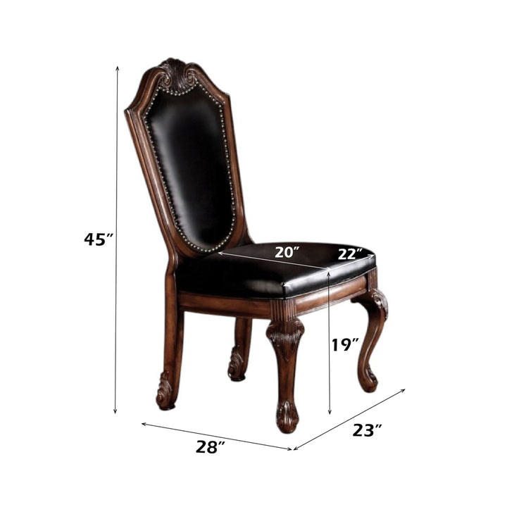 Chateau De Ville Side Chair (Set-2) in Black Synthetic Leather &amp; Cherry Finish - dimensions