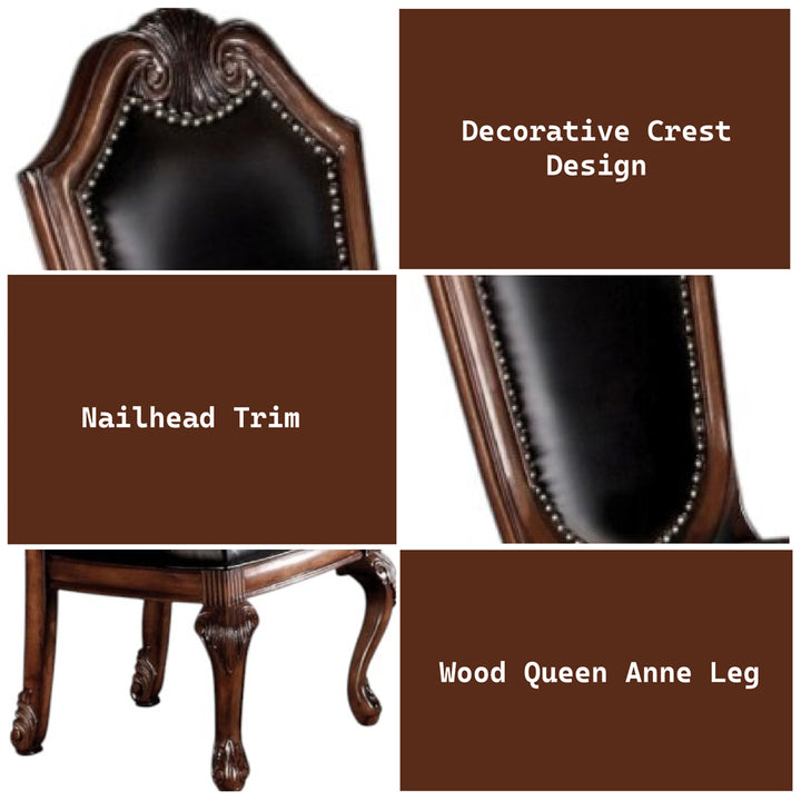 Chateau De Ville Side Chair (Set-2) in Black Synthetic Leather &amp; Cherry Finish - features