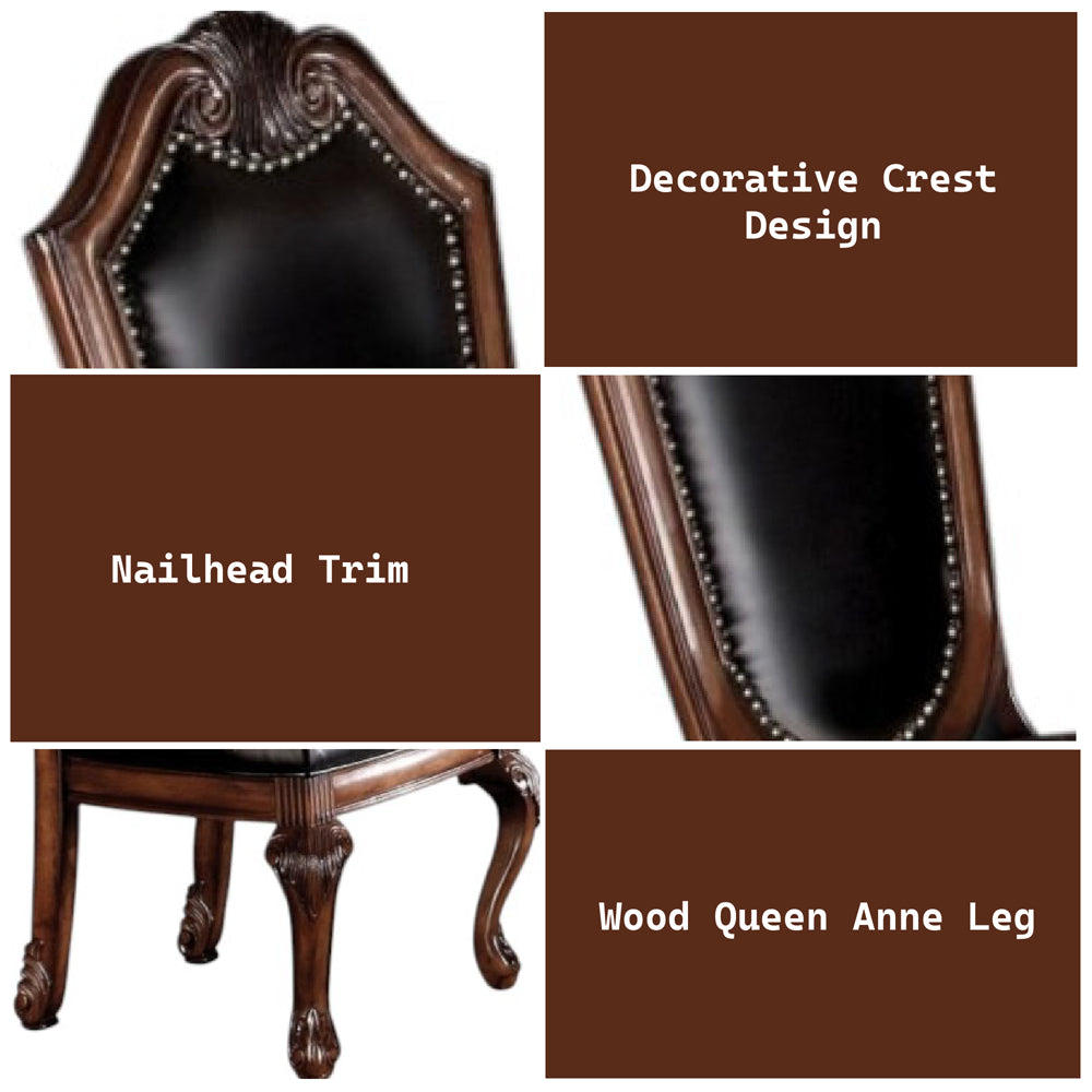Chateau De Ville Side Chair (Set-2) in Black Synthetic Leather & Cherry Finish - features