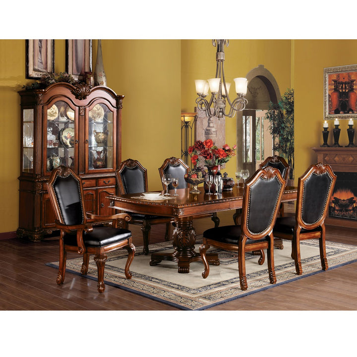 Chateau De Ville Side Chair (Set-2) in Black Synthetic Leather &amp; Cherry Finish - lifestyle