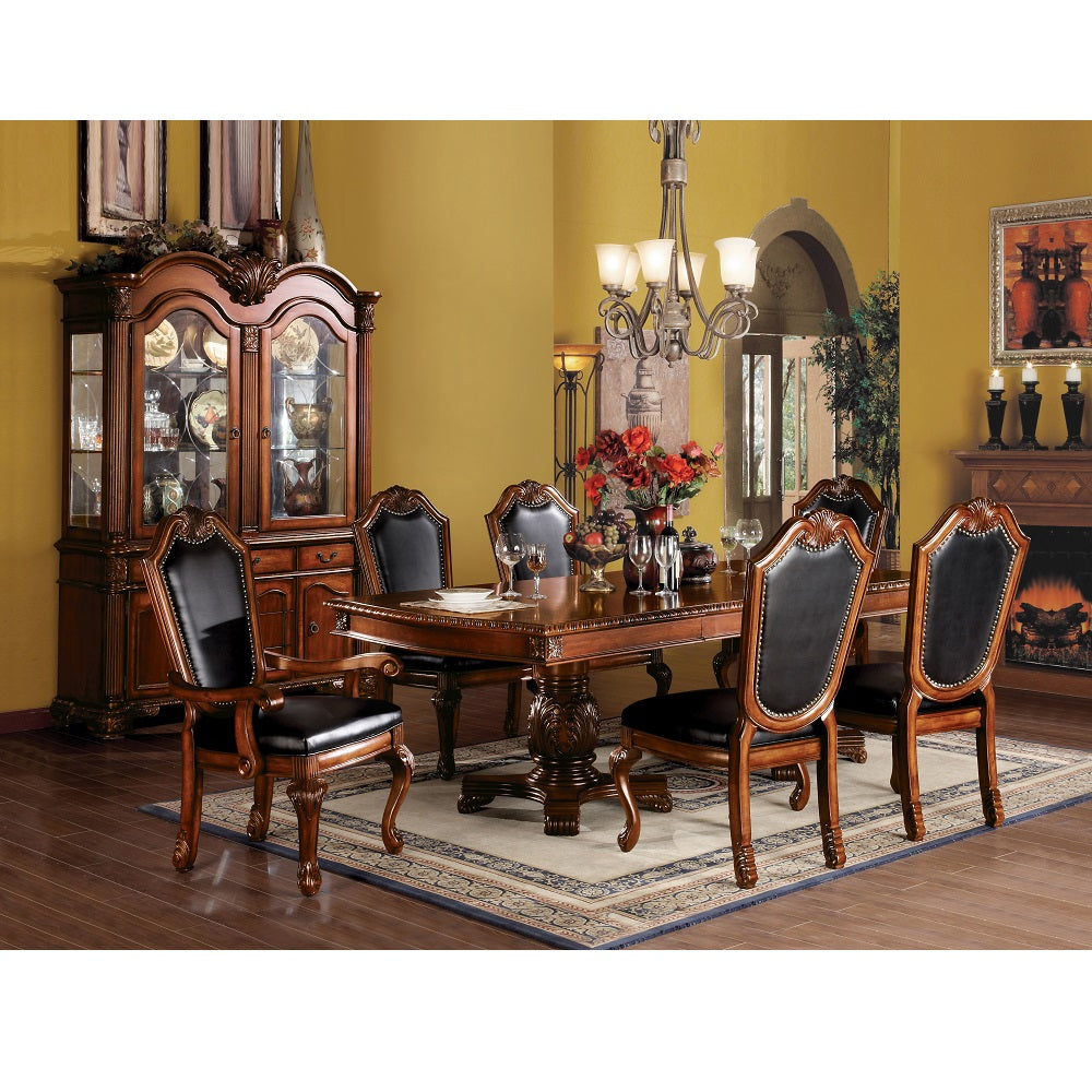 Chateau De Ville Side Chair (Set-2) in Black Synthetic Leather & Cherry Finish - lifestyle