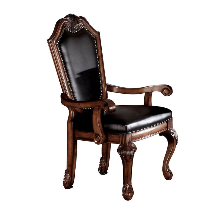 Chateau De Ville Arm Chair (Set-2) in Black Synthetic Leather &amp; Cherry Finish