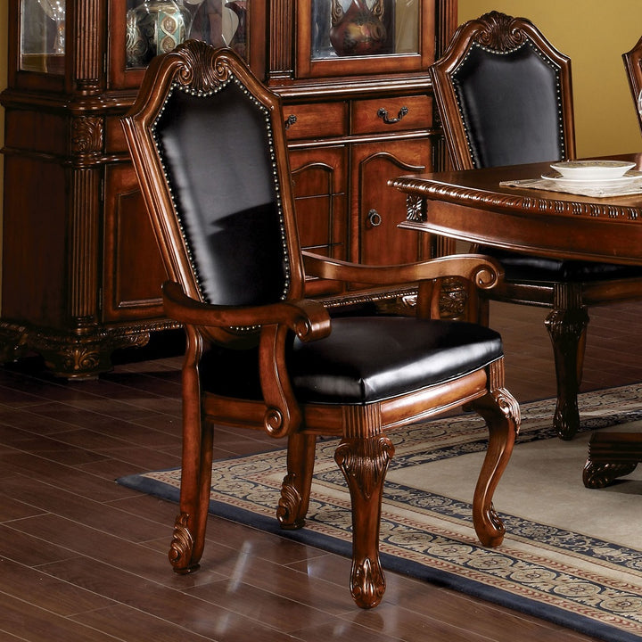 Chateau De Ville Arm Chair (Set-2) in Black Synthetic Leather &amp; Cherry Finish
