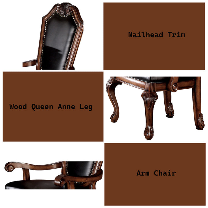 Chateau De Ville Arm Chair (Set-2) in Black Synthetic Leather &amp; Cherry Finish
