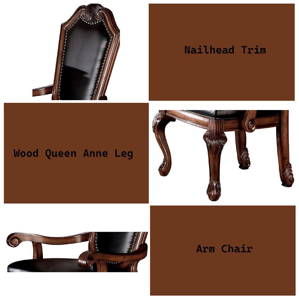 Chateau De Ville Arm Chair (Set-2) in Black Synthetic Leather & Cherry Finish