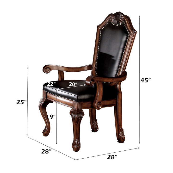 Chateau De Ville Arm Chair (Set-2) in Black Synthetic Leather &amp; Cherry Finish - dimensions