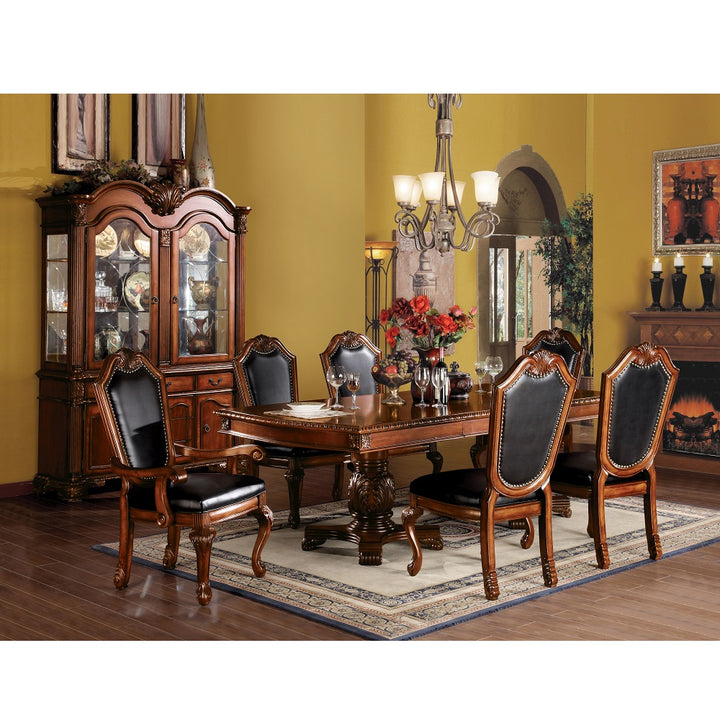 Chateau De Ville Arm Chair (Set-2) in Black Synthetic Leather &amp; Cherry Finish - lifestyle