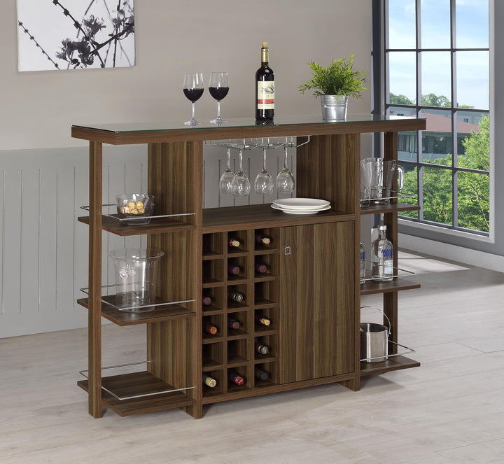 Coaster Furniture 100439 Evelio 6-shelf Glass Top Home Bar Wine Cabinet Walnut