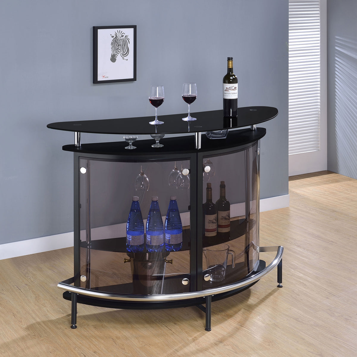 Amarillo - Freestanding Glass Top Home Bar Wine Cabinet - Black