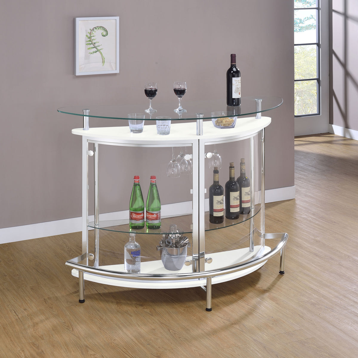 Amarillo - Freestanding Glass Top Home Bar Wine Cabinet - White