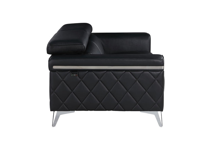 DivanItalia 1140 Loveseat with Adjustable Headrest in Top-Grain Italian Leather - Black