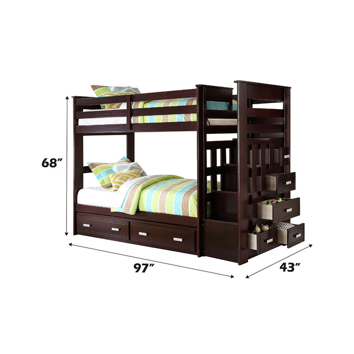 Allentown Twin/Twin Bunk Bed with Trundle &amp; Storage in Espresso - dimensions