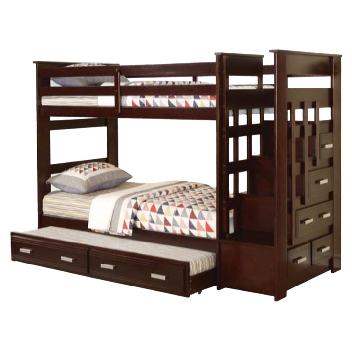 Allentown Twin/Twin Bunk Bed with Trundle &amp; Storage in Espresso