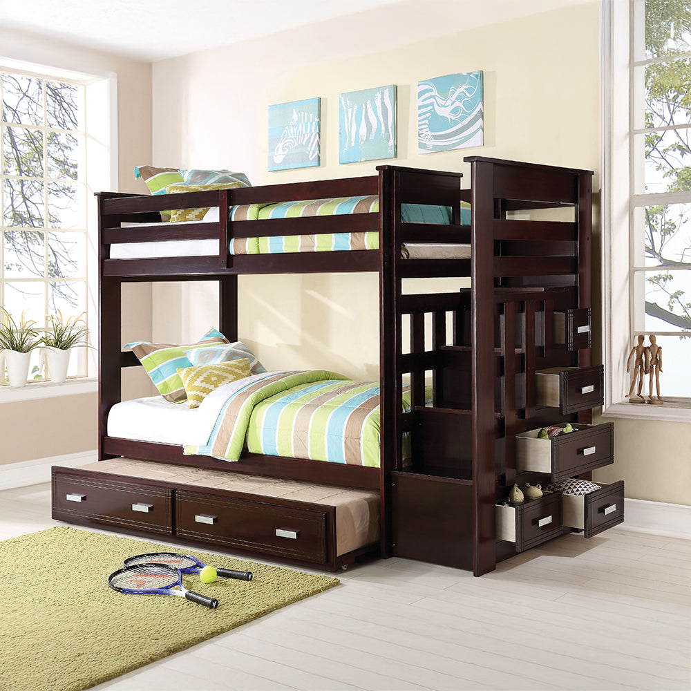 Allentown Twin/Twin Bunk Bed with Trundle & Storage in Espresso