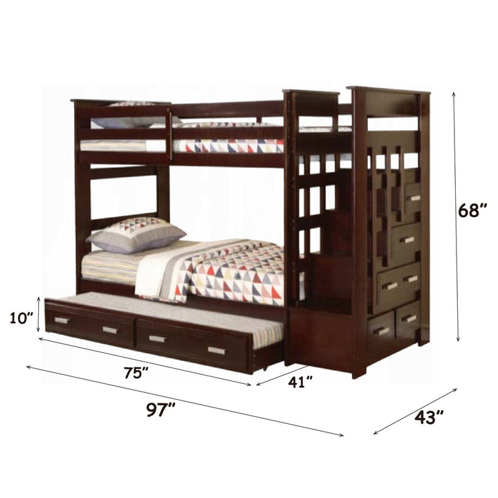 Allentown Twin/Twin Bunk Bed with Trundle &amp; Storage in Espresso - dimensions