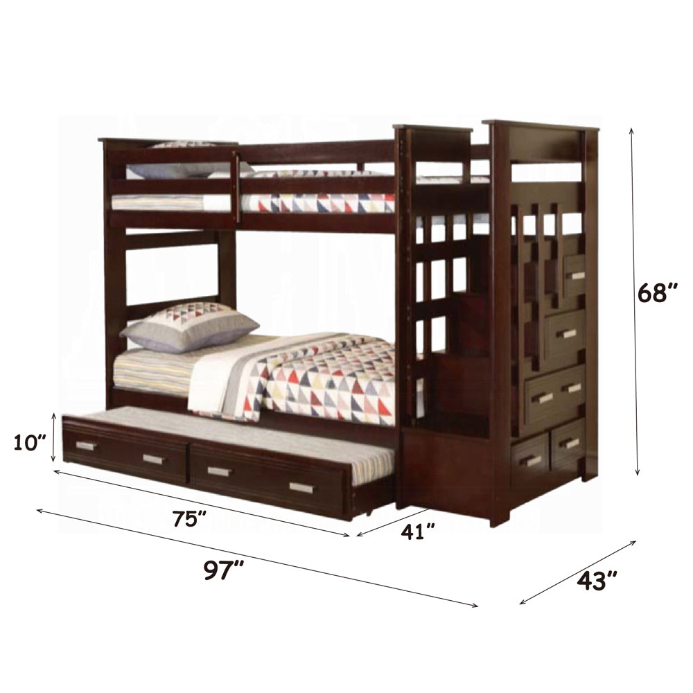 Allentown Twin/Twin Bunk Bed with Trundle & Storage in Espresso - dimensions