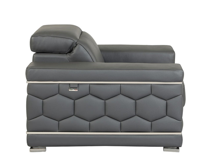 DivanItalia 692 Chair with Adjustable Headrest in Top-Grain Italian Leather - Dark Gray