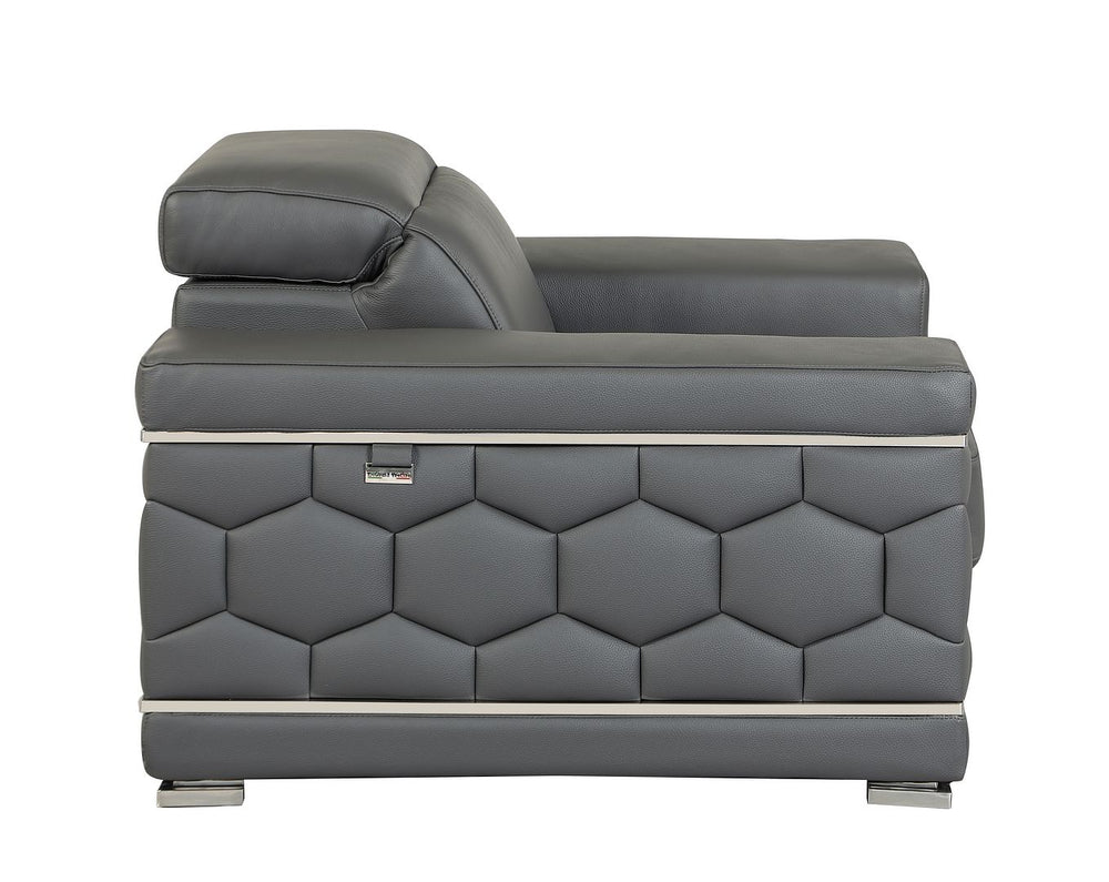 DivanItalia 692 Chair with Adjustable Headrest in Top-Grain Italian Leather - Dark Gray