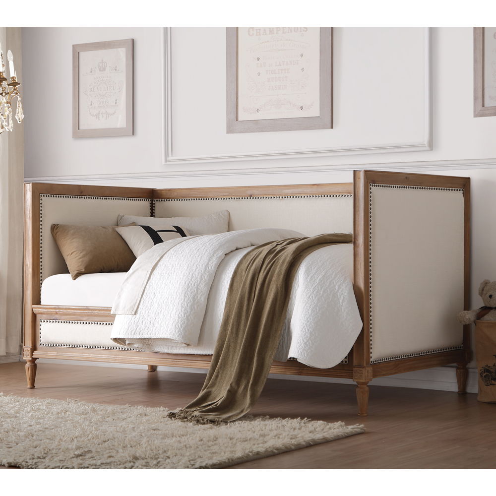 Charlton - Twin Daybed - Cream Linen & Salvage Oak