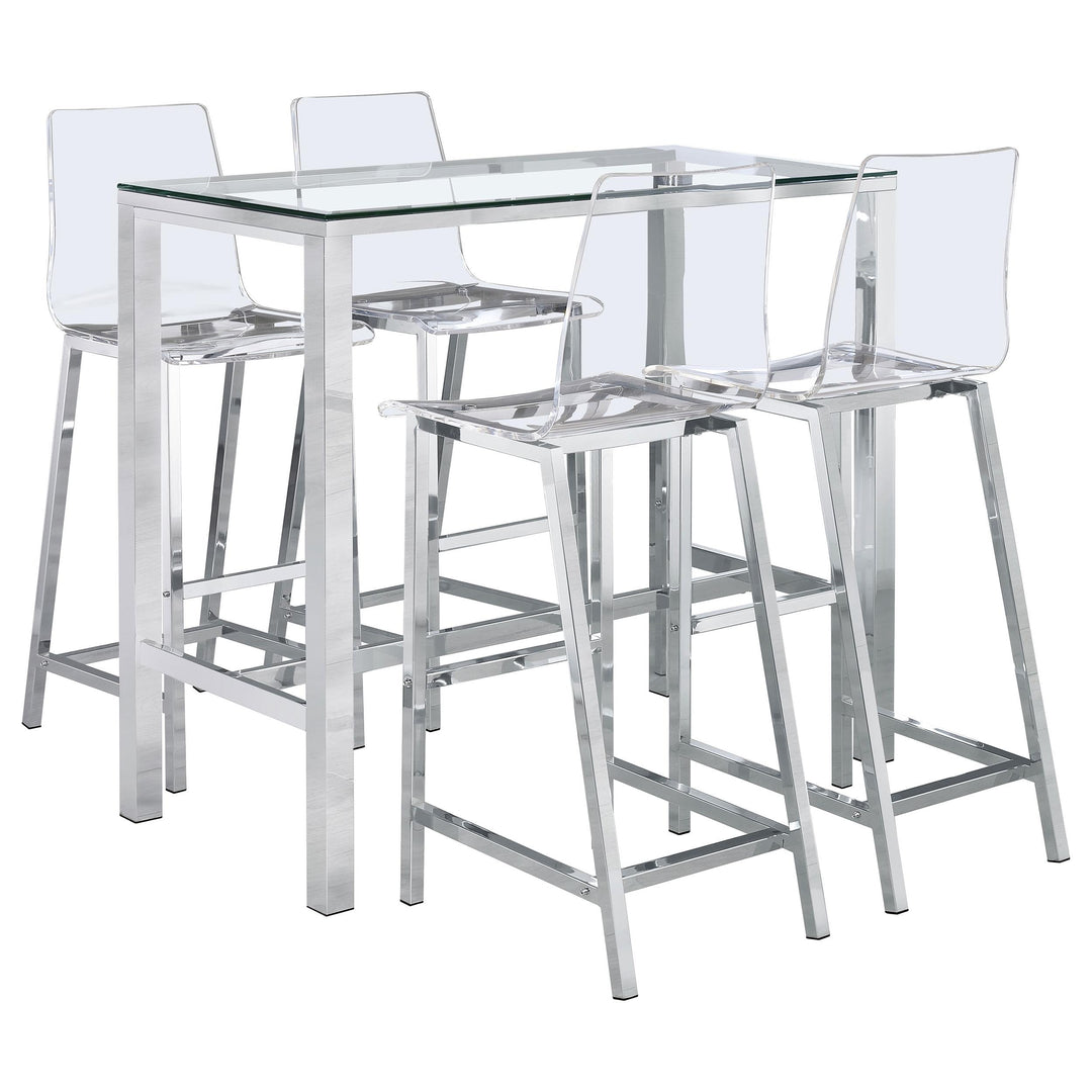 Coaster Furniture 104873-S5 Tolbert 5-Piece Bar Set with Acrylic Chairs Clear and Chrome