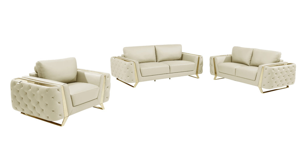 DivanItalia 1050 3-Piece Sofa Set in Top-Grain Italian Leather - Beige