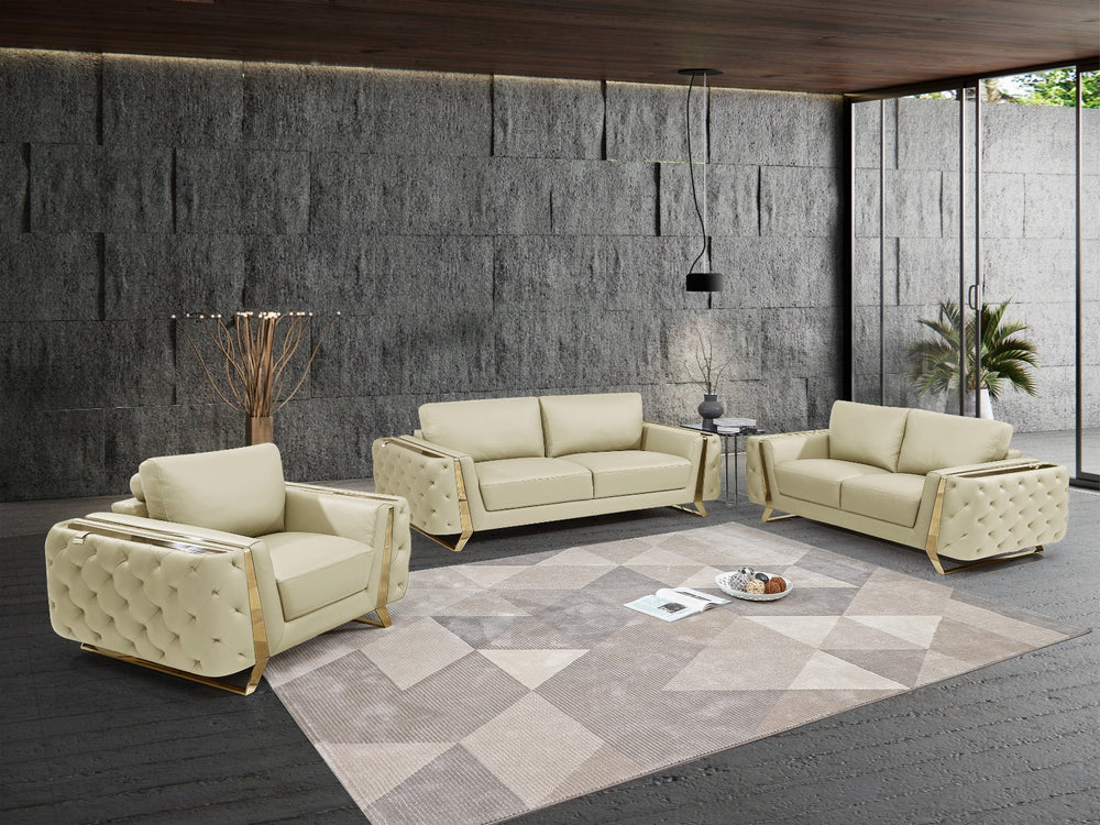 DivanItalia 1050 3-Piece Sofa Set in Top-Grain Italian Leather - Beige