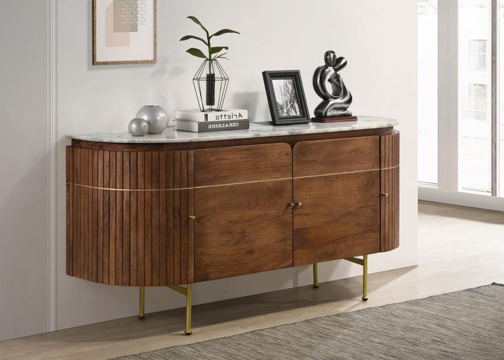 Ortega 4-Door Marble Top Sideboard Buffet Cabinet in Natural
