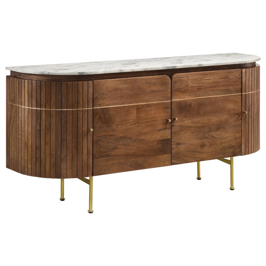 Ortega 4-Door Marble Top Sideboard Buffet Cabinet in Natural