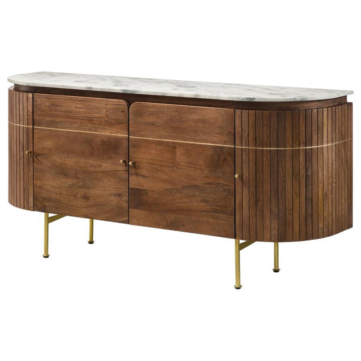 Ortega 4-Door Marble Top Sideboard Buffet Cabinet in Natural