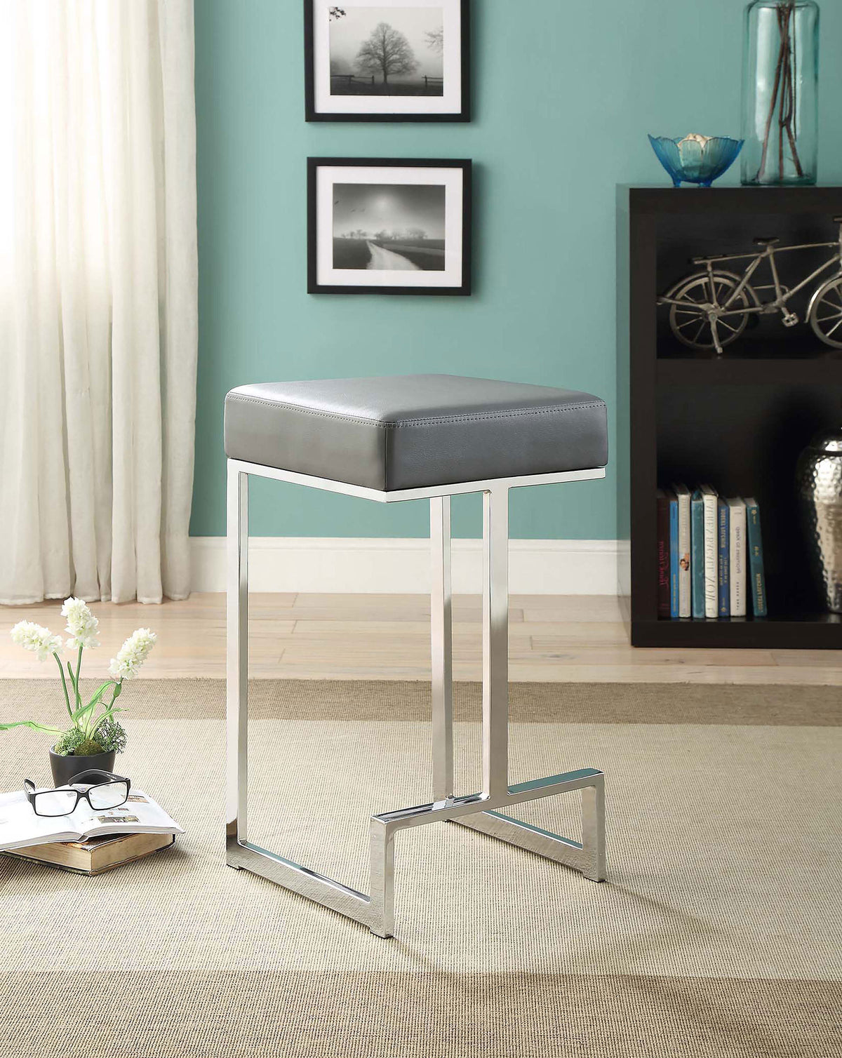 Gervase - Square Counter Height Stool - Gray And Chrome