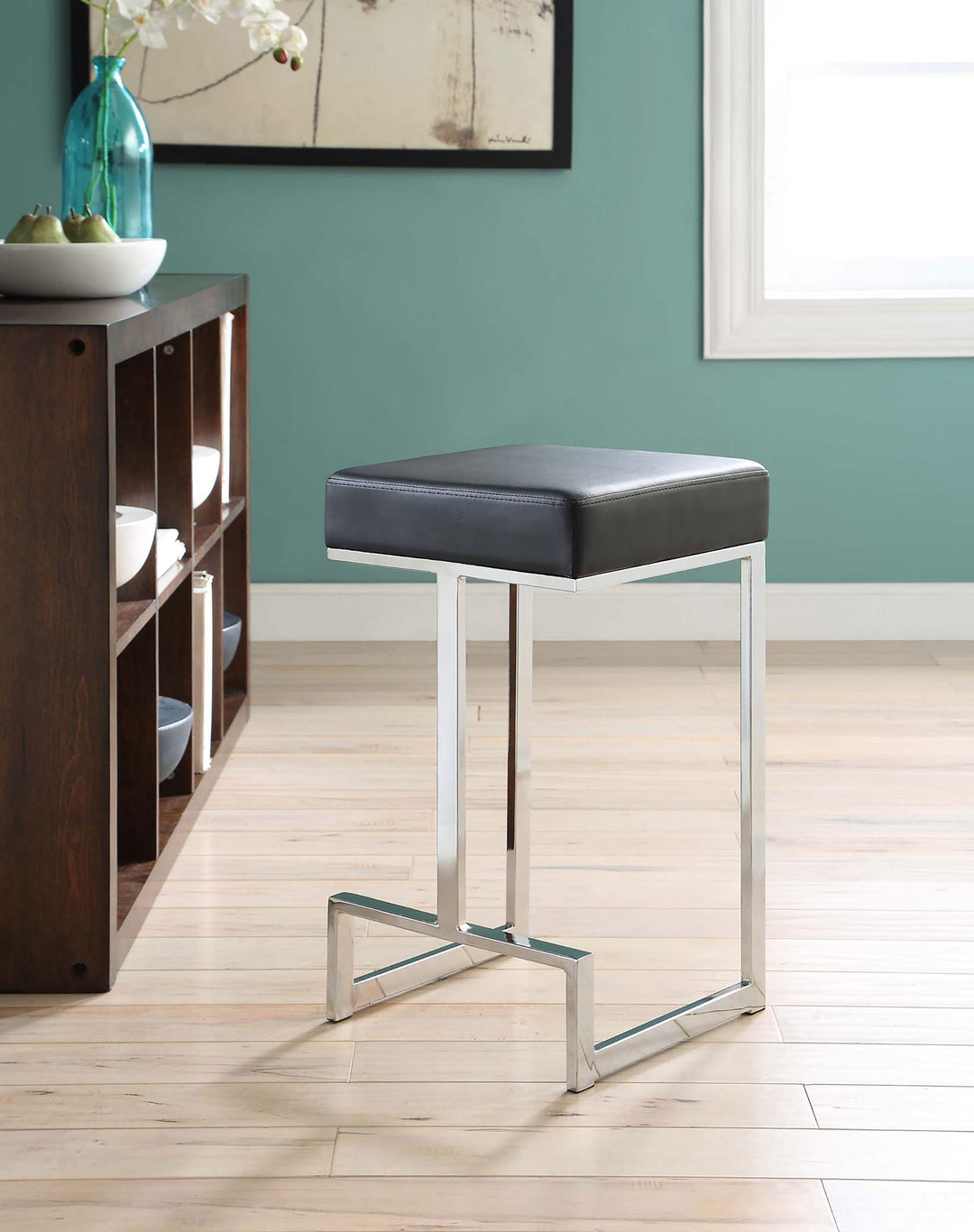 Gervase - Square Counter Height Stool - Black And Chrome