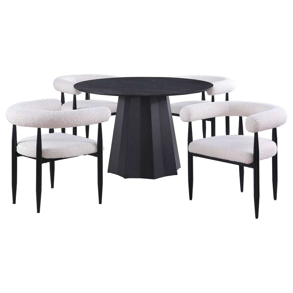 coaster-furniture-105780-s5-camden-5-piece-round-faux-marble-top-dining-table-set-black