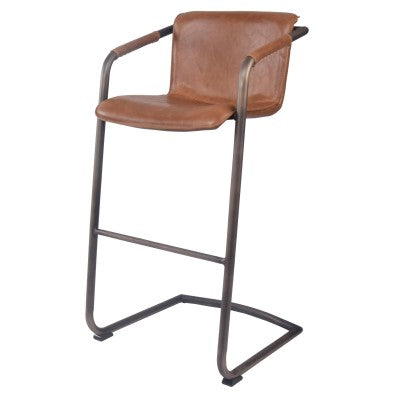 Indy Faux Leather Bar Stool with Arms Rubbed Gold Frame - Antique Cigar Brown