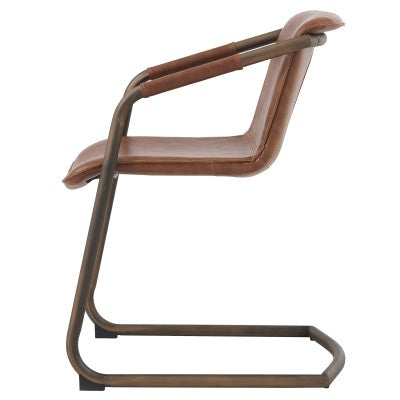 Indy Faux Leather Dining Arm Chair Rubbed Gold Frame