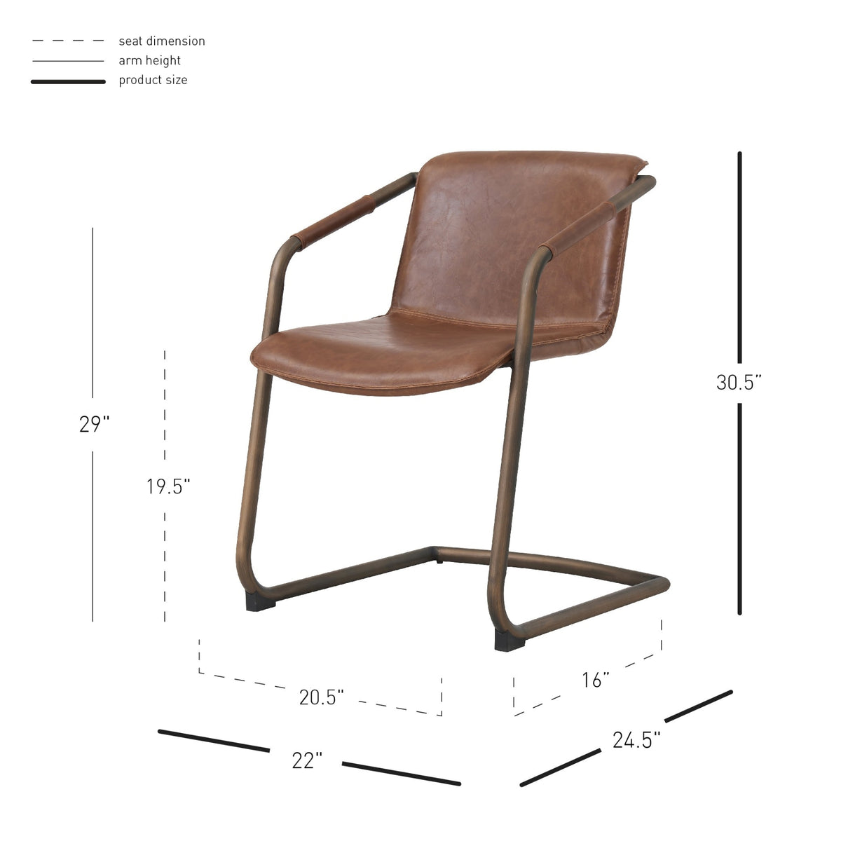 Indy Faux Leather Dining Arm Chair Rubbed Gold Frame - Antique Cigar Brown